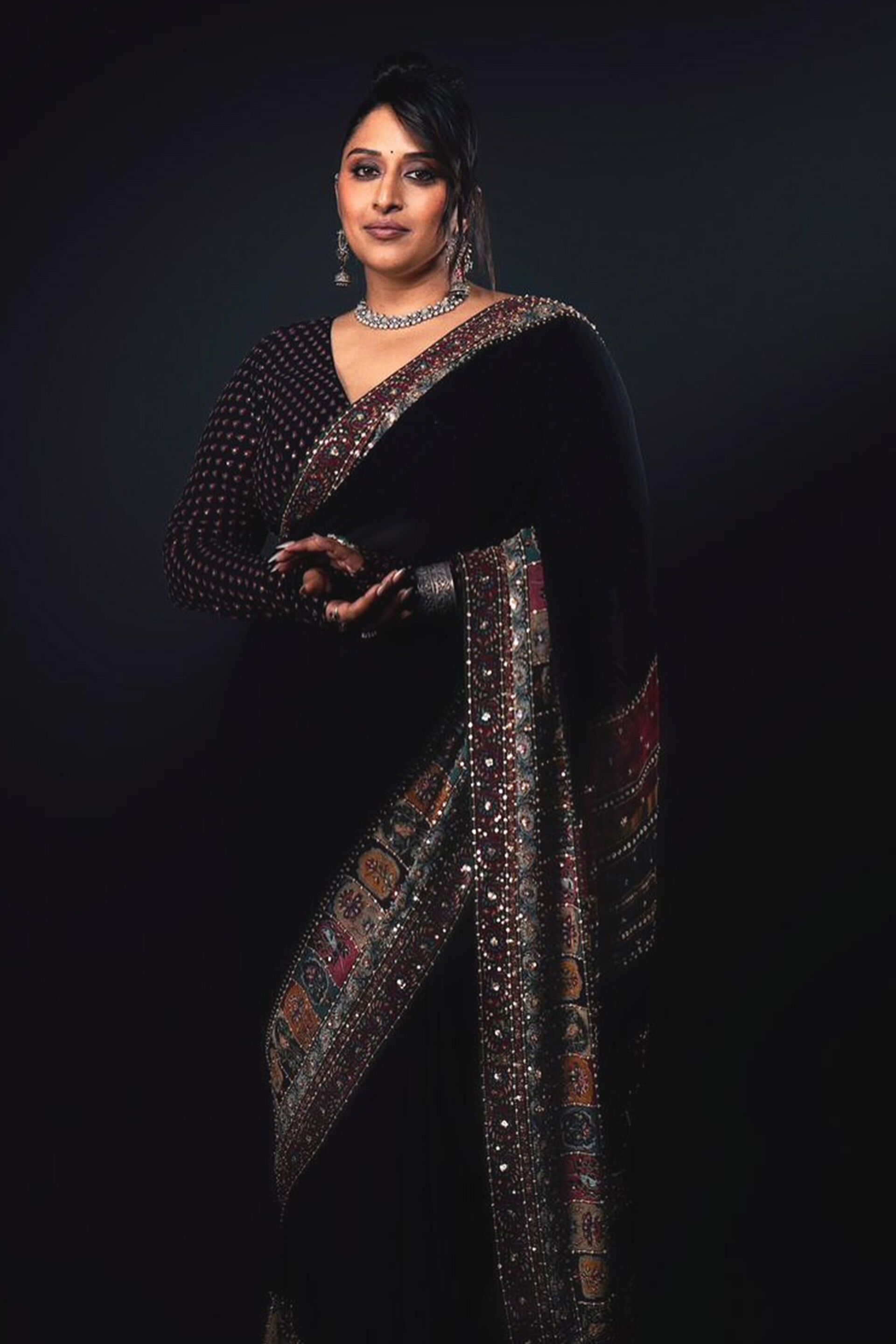 Anjana Embroidered Saree - Black